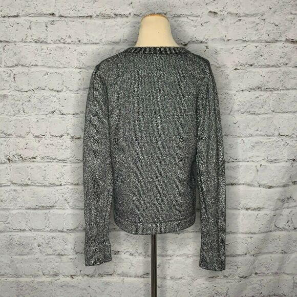 J Crew Lurex Silver Metallic Lamb Wool Ribbed Crew Neck Sweater size large - Picture 5 of 11
